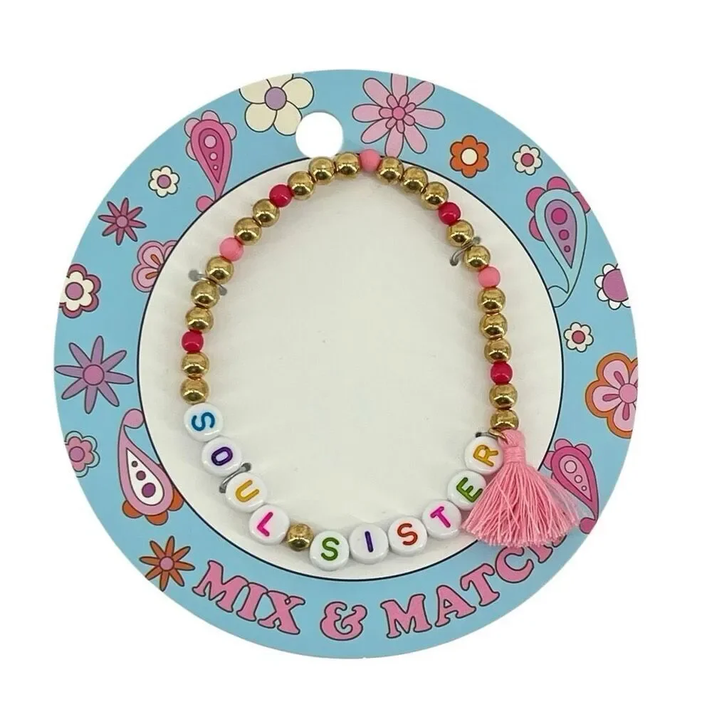 Soul Sister Beaded Friendship Bracelet Gold Tone Tassel Women Girls Gift New